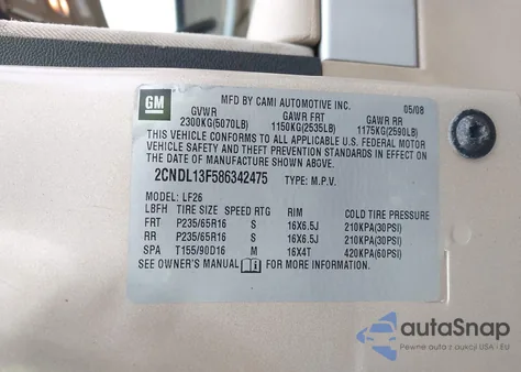 2008 Chevrolet Equinox Ls from USA, damaged, VIN 2CNDL13F586342475